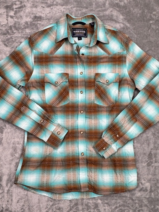 Rough Stock Tops - Rough Stock 100% Cotton Women’s Button-Down Plaid Shirt